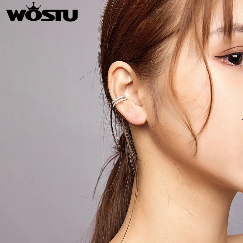 WOSTU 1 Pairs 925 Sterling Silver Ear Clip earrings Earrings for Women Zircon Ear Cuff Earring Ear Line Fashion Jewelry 250103