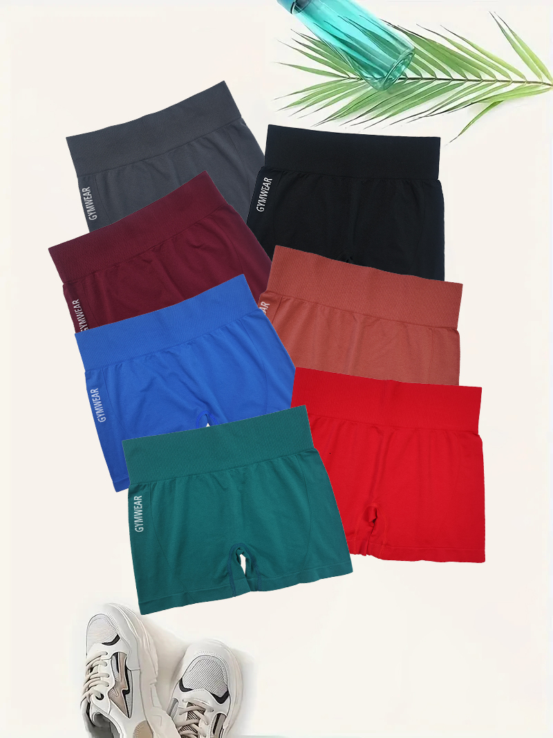 7Pcs Fiess Female Tight Cycg Yoga Breathable Sports Pants High Waist Shorts