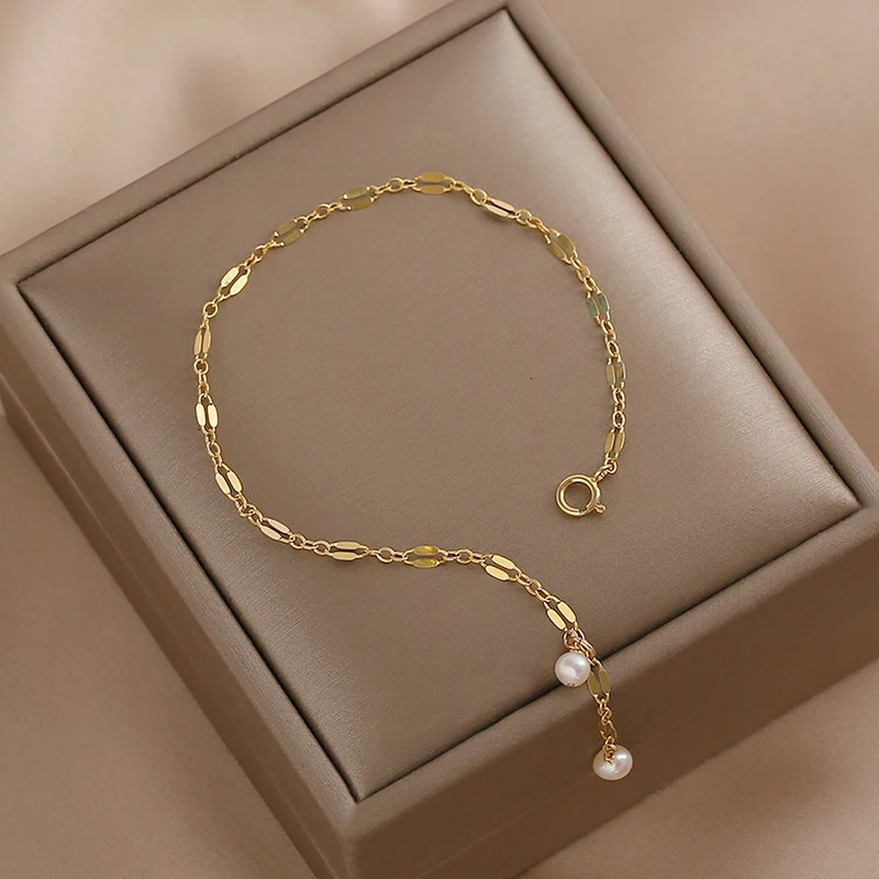 Lii Ji Real Pearl 14K gold filled bracelet 16-18cm fade free lip chain womens bracelet Boho jewelry 250102