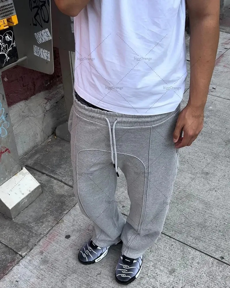 American Retro Personalized Splicing Oversized Sweatpants Men Y2K Harajuku Casual Loose Knitted Pants Punk Street Trend Trousers 250103