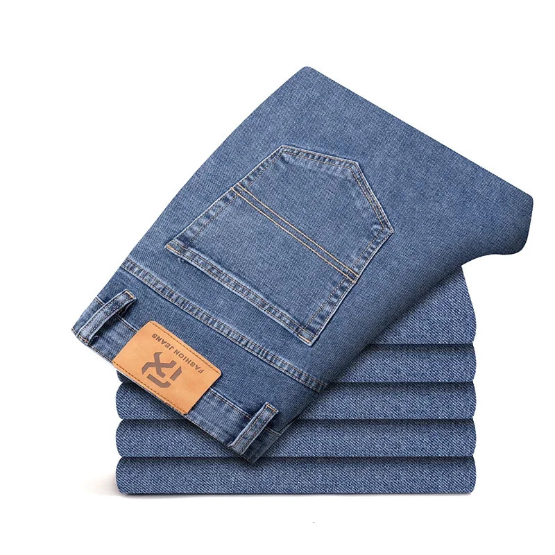 Mens Traight Loose Jeans Cotton Business Casual Stretch Denim Pants Male Trousers Clothing Plus Size 42 44 241230