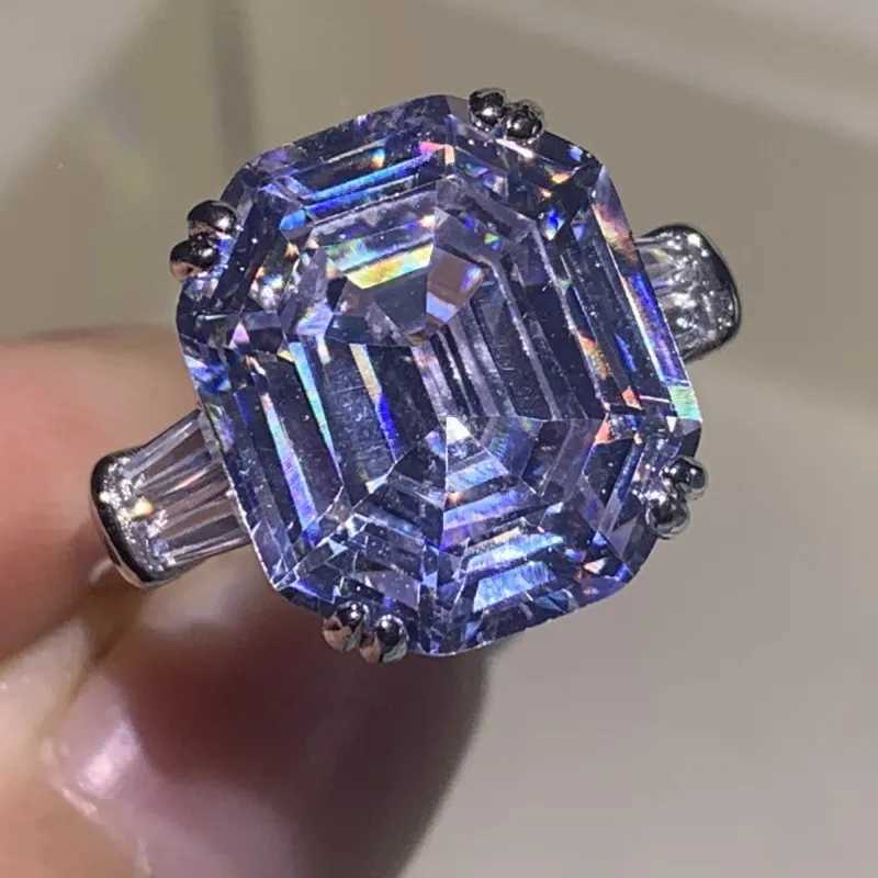 US Size 5-10 Stunning Luxury Jewelry 925 Sterling Silver Asscher Cut White Topaz Large CZ Diamond Women Wedding Band Ring GiftXJ250104