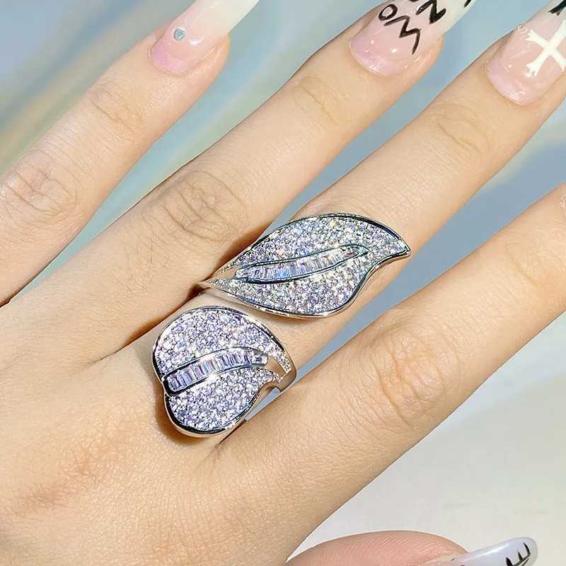 925 Silver Exaggerated Micro-set Zircon Ring Temperament Large Willow Full Diamond Ring Female Party Wedding Jewelry GiftXJ250104