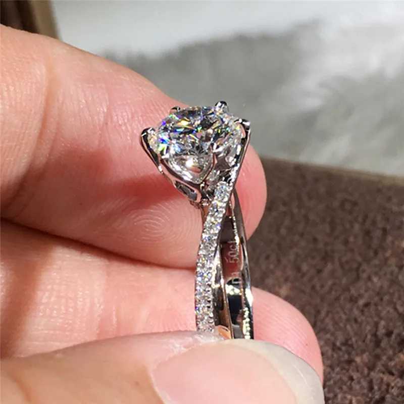925 Sterling Silver Luxury Cubic Zirconia Wedding Rings for Women Twist Band Eternity Proposal Engagement Ring Classic JewelryXJ250104