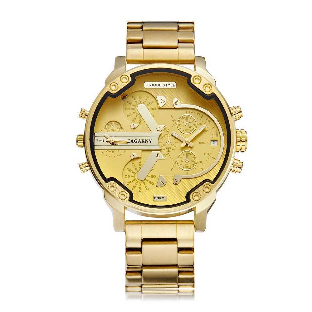 Kagani original large dial 6820 stainless steel mens dual time zone date waterproof fashion casual mens quartz W250104