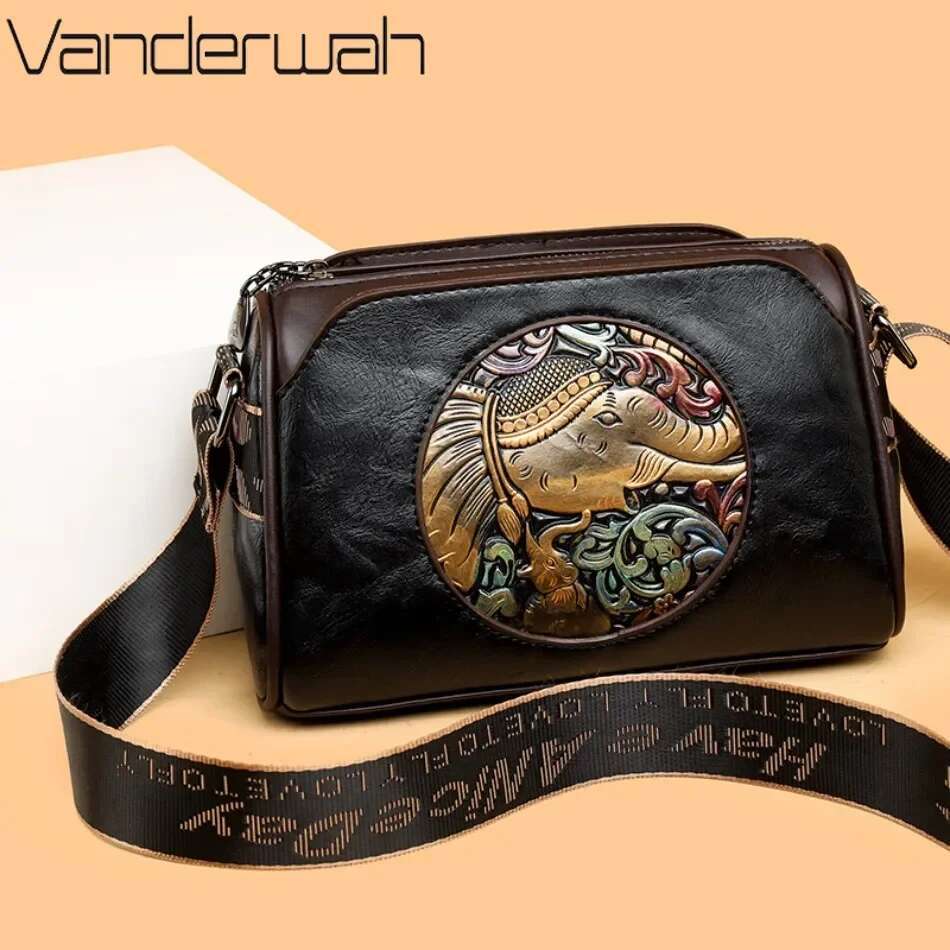 New Women s Shoulder Bag Brand Elephant Embroidery Women s Crossbody Bag Wallet High Quality Leather Girls Cushion Bag bag