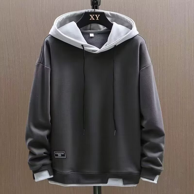 Fake two hoodies mens trend 2024 thin fashion brand mens spring and autumn casual loose hooded jacket