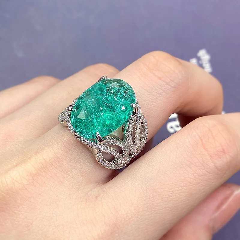 2022 NEW Tremd Green Emerald Paraiba Rings For Women Engagement Wedding Promise S925 Sterling Silver Party Open Size JewelryXJ250104