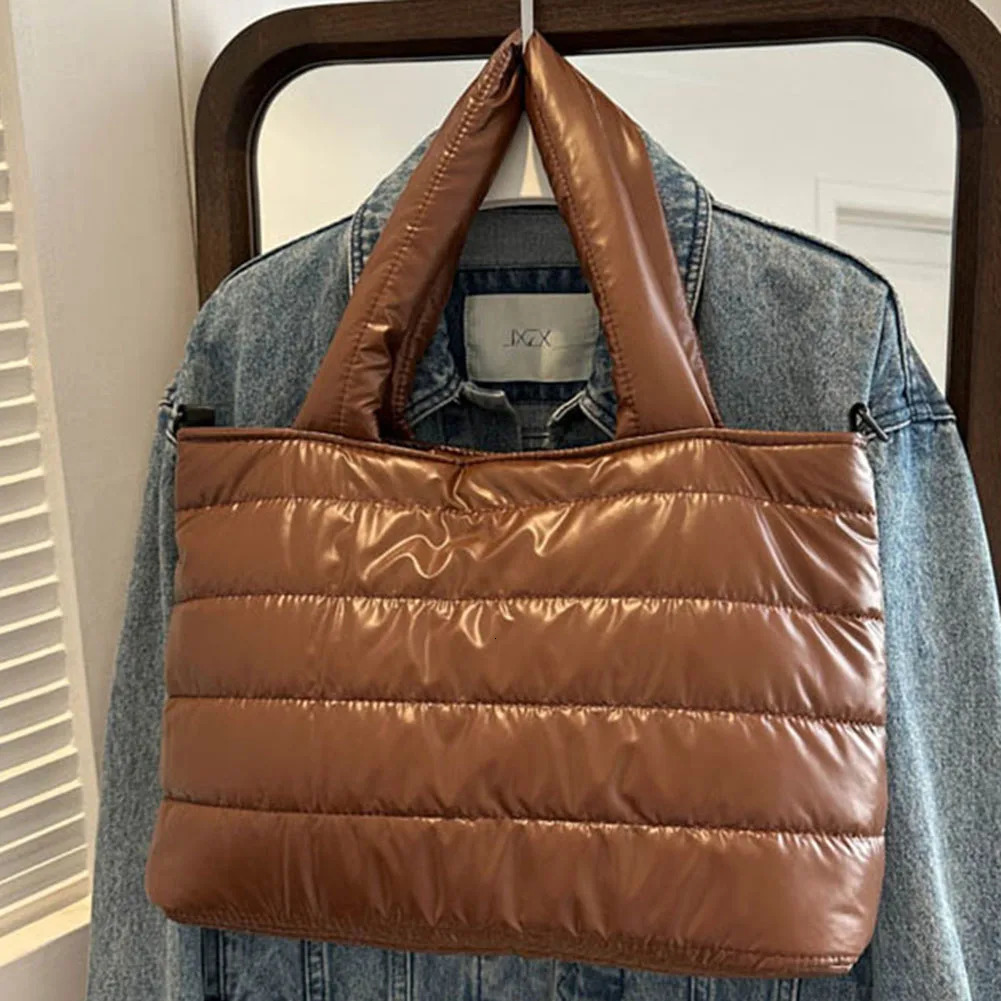 Womens Puffer Tote Bag Quilted Shoulder Bag Lightweight Autumn Winter Puffy Handbags Cross Body Large Padded Shopping Bag 250102