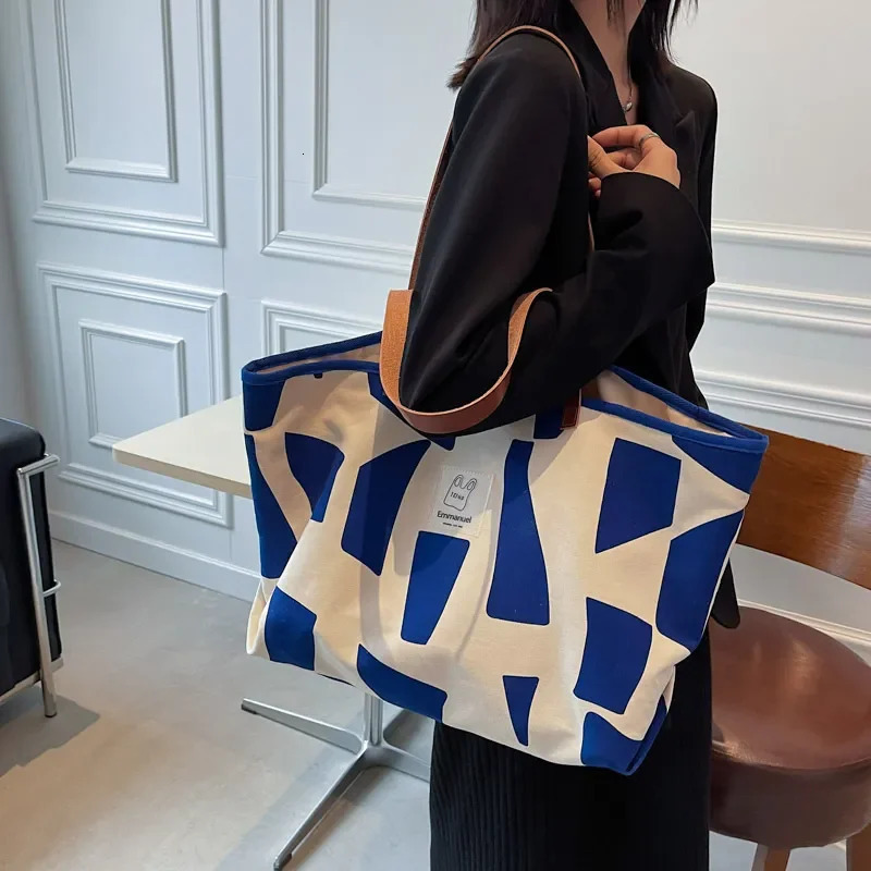 Large Capacity Tote Handbag for Women Checkered Pattern Trend Shopper Shoulder Shopping Bag 250102