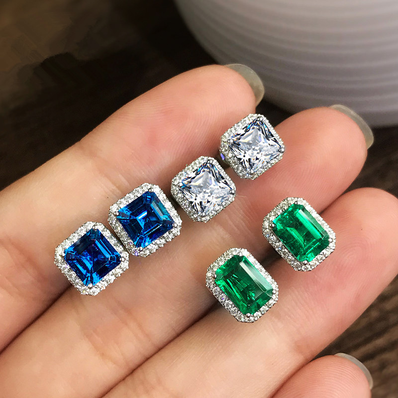 Choucong Top Sell Stud Earrings High Quality Luxury Jewelry 925 Sterling Silver Princess Cut Emerald CZ Diamond Party Elegant Women Wedding Earring Fo