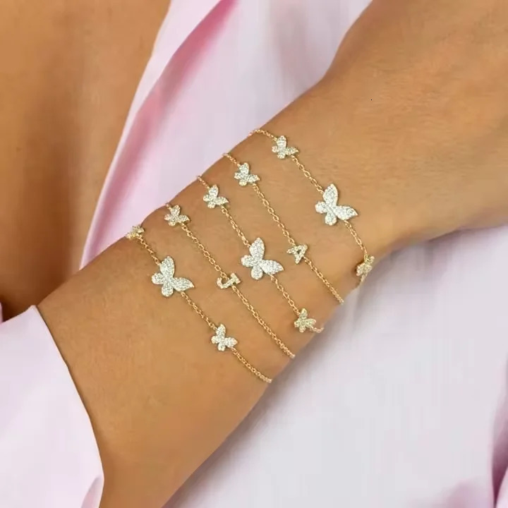 Real 925 sterling silver sparkling CZ butterfly chain pendant sparkling and cute charm bracelet 250102