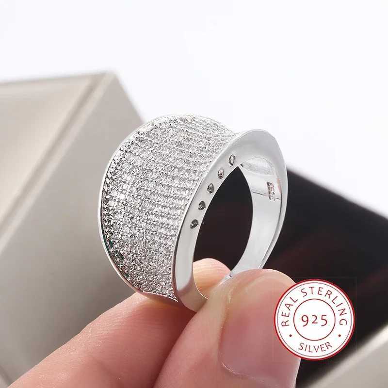 High Quality Silver Color Big Band Ring With Zircon StoneWomen Fashion Wedding Engagement Christmas Present Jewelry 2024 NewXJ250514
