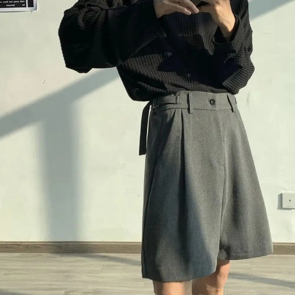 Fashion Casual Shorts Men Summer Korean Chic Wide Leg Trousers Male Knee-length Sashes Draped Loose Retro High Street 241224