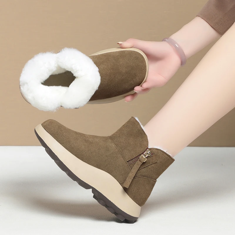 AIYUQI Snow Boots Women Winter Genuine Leather Women Ankle Boots Thick Wool Warm Non-slip Women Booties