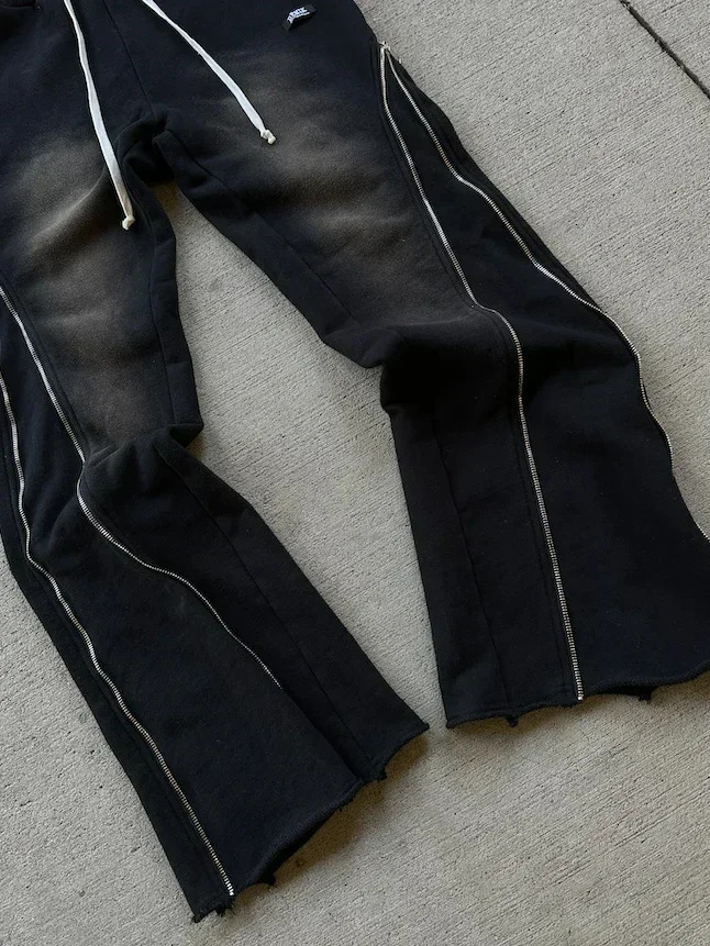 Y2K retro zipper decoration sports pants street clothing bag casual pants mens Harajuku hip-hop retro jogging Trouser 250103