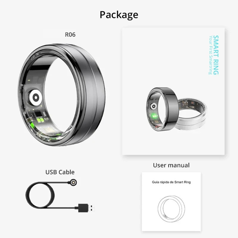 R06QRing Steps Heart Rate Pressure Blood Oxygen Saturation Sleep Distance Calories IP68 Ring Waterproof Multi-sport Mode 250103