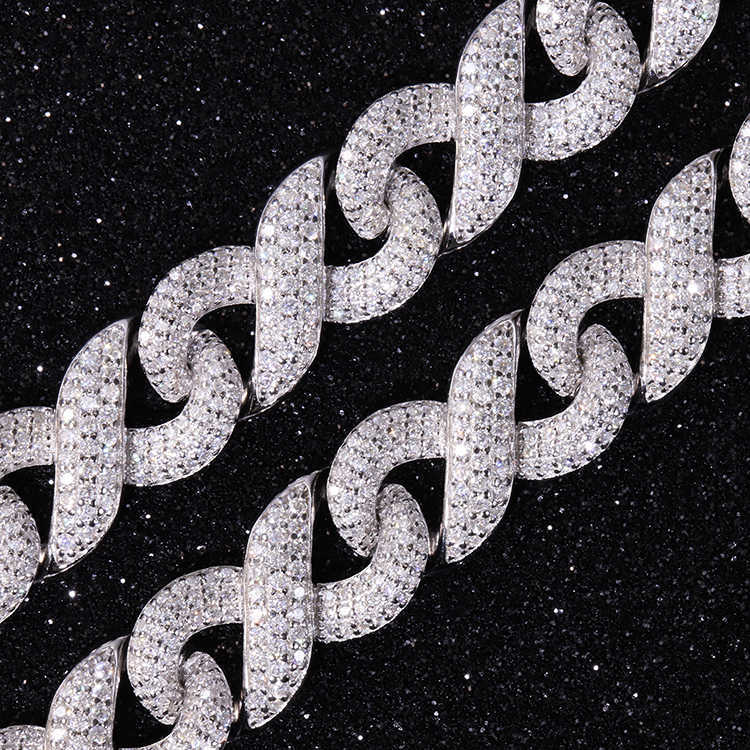 Yu ying Sterling Silver Iced Out Necklace 13mm Wide GRA Moissnaite Diamond Infinite Cuban Link Chain For Hiphop
