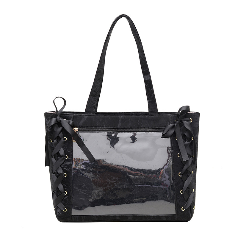 Full Red Chan Same Style Ribbon Pain Women's New Large Capacity Tote JK Bow Transparent Baby Bag
