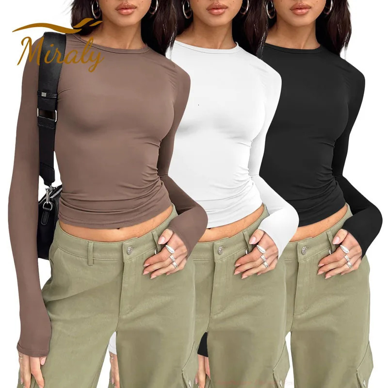 Spring Autumn Women Y2K Pink TShirt Causal Long Sleeve Crop Tops O Neck Pullovers Base Tees Bodycon Slim Fit T Shirt 250102