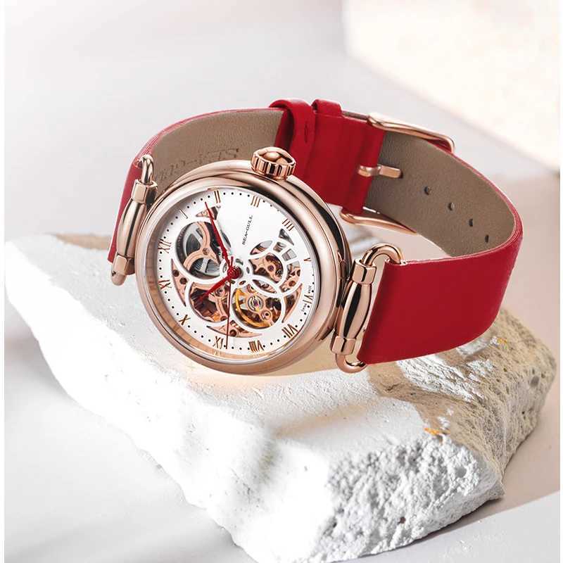2022 Seagull Fashion Womens Leather Str Waterproof Automatic Full Hollow Mechanical Womens 811.11.6002 W250104