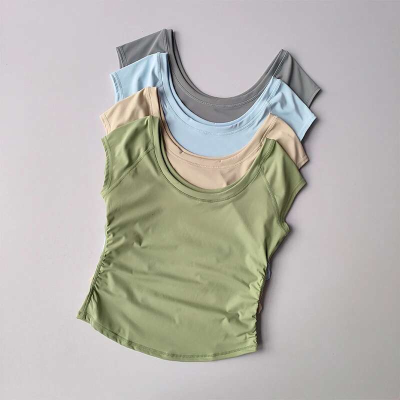 Big Round Neck Fiess Women's Tight Fitting Sports T-Shirt, Running Training Short Sleeved Thin Nude Yoga Suit Top