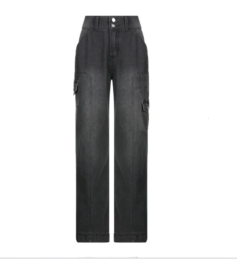 Street High Waist Straight Leg Casual Jeans with Irregular Pockets Work Clothes Floor Towers Dads Pants 241224