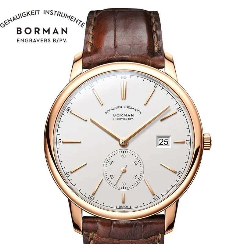 Borman Luxury Mens Automatic Mechanical Rose Gold Case Sub Dial Sport Mens Genuine Leather High Quality Gentleman Watch W250104