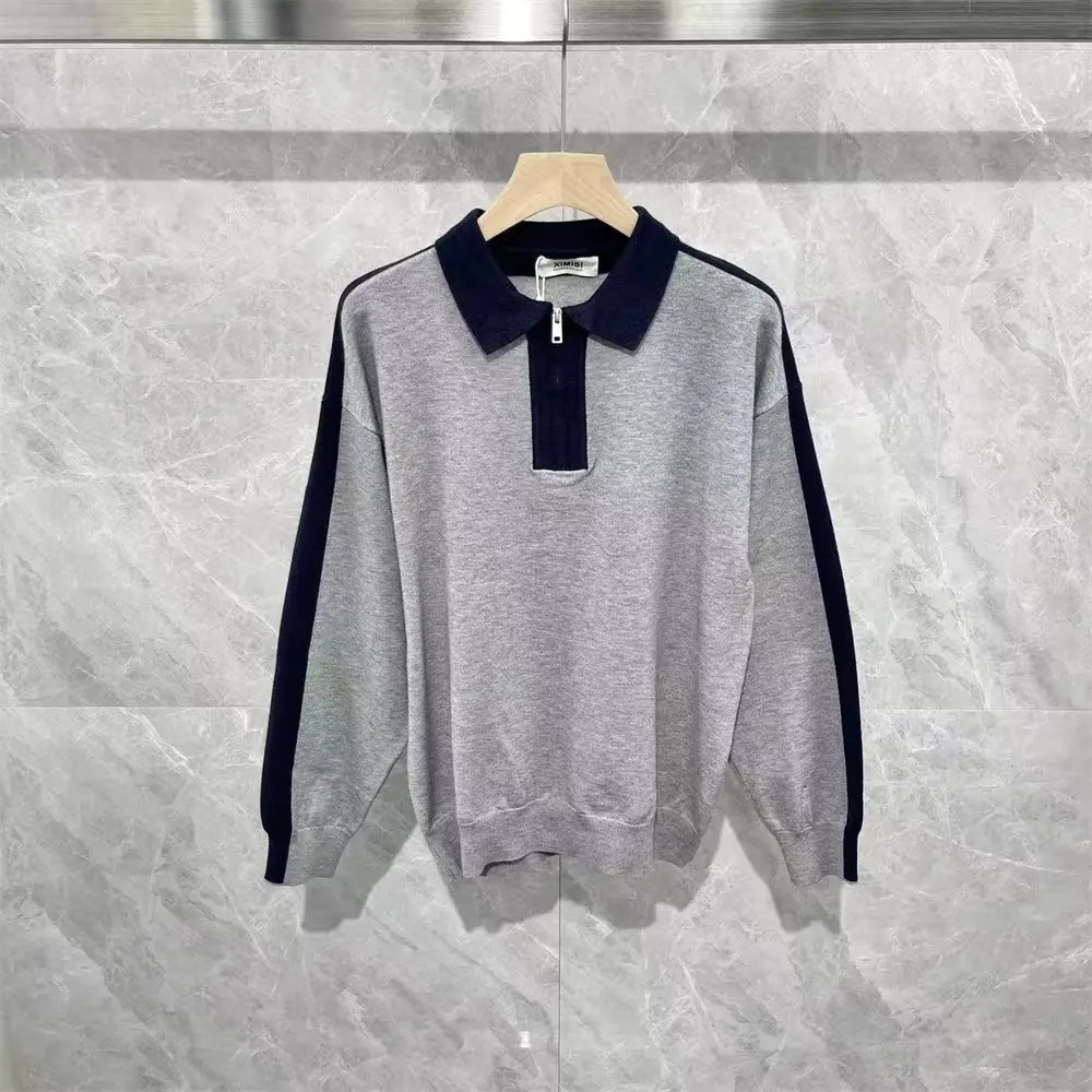 2025 Spring/Autumn Polo Shirt Mens Clothing Color Splicing Long Sleeve T-shirt UK Ultra Thin Collar Knitted Casual T-shirt Top 250103