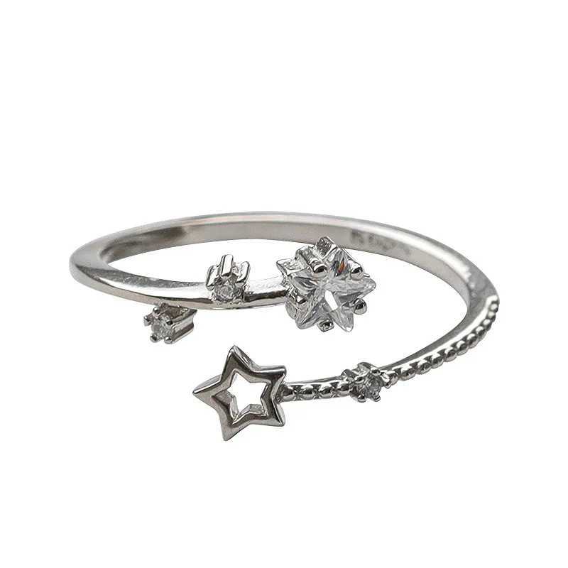 925 Sterling Silver Star Crytal Ring for Women Girl Personality Simple Adjustable Exquisite Jewelry Dropshippipng GiftXJ250104