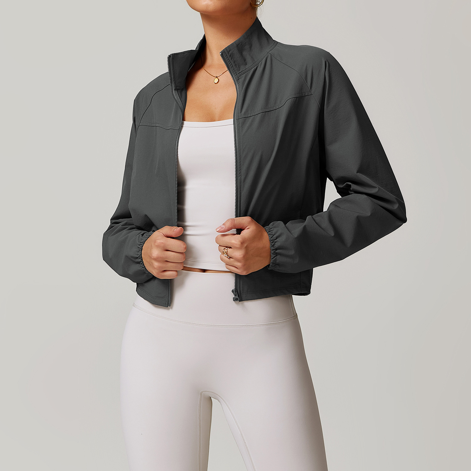 Outdoor Running Yoga High Collar Women's Gym Sports Long Sleeves Women Quick-Drying Tights Zipper Jacket