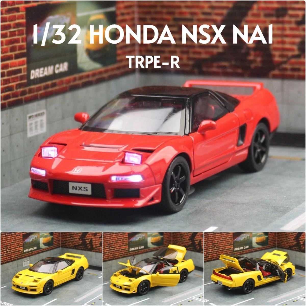 Diecast Model Cars 1/32 Honda Acura NSX NA1 JDM Racing Toy Car For Kid Diecast Vehicle Miniature Model Pull Back Sound Light Collection Gift Boys CL25