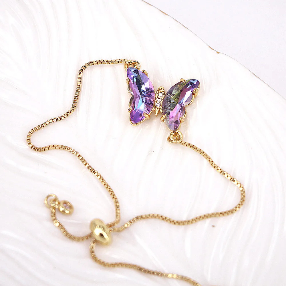 10 pieces colorful zircon butterfly pendant chain bracelet suitable for womens trend aesthetic jewelry adjustable wedding gift 250102