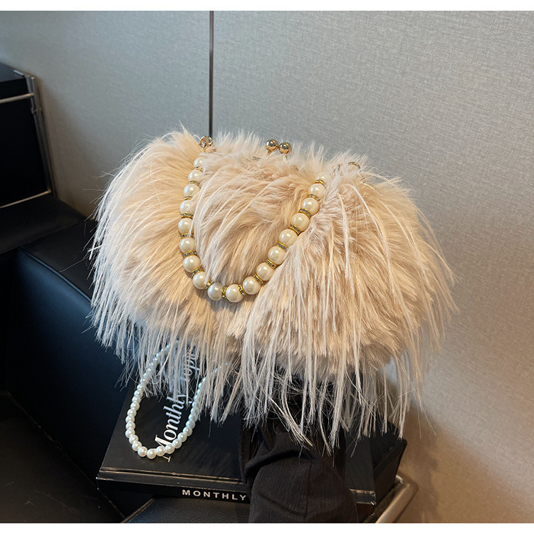 Plush women's pearl new best-selling high-end designer design autumn and winter fur bucket small bag small square bag wallet crossbody bag handba