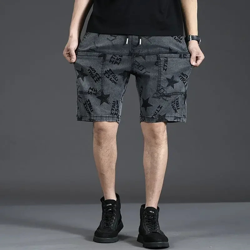 Mens denim shorts Bermuda oversized half length graphic mens shorts plus size er Xxxl sales Xl streetwear 241230