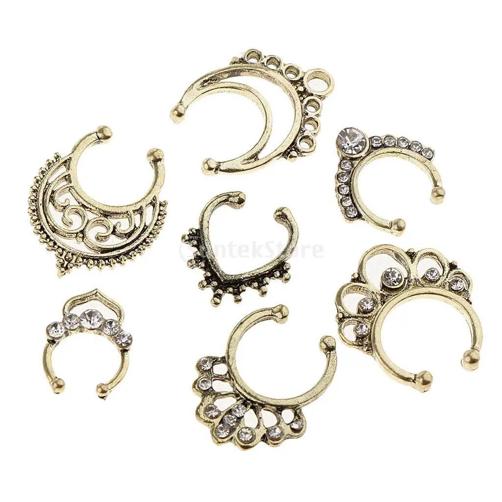 21pcs Nose Septum Ring Clip On Body Jewelry Faux Hoop Ring Rhinestone 250103