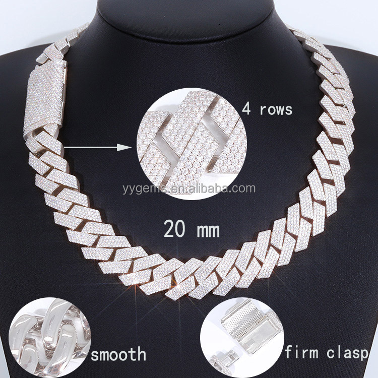 Moissanite Necklace 20mm Hip Hop Jewelry S Sterg Sier Bracelet Men Women VVS Iced Out Cuban k Chain