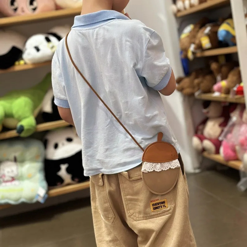 New Cartoon Sweet Mini Kids For Toddler Girls Cute Acorn Crossbody Bag PU With Lace Creative Handmade Bags Children's Gift