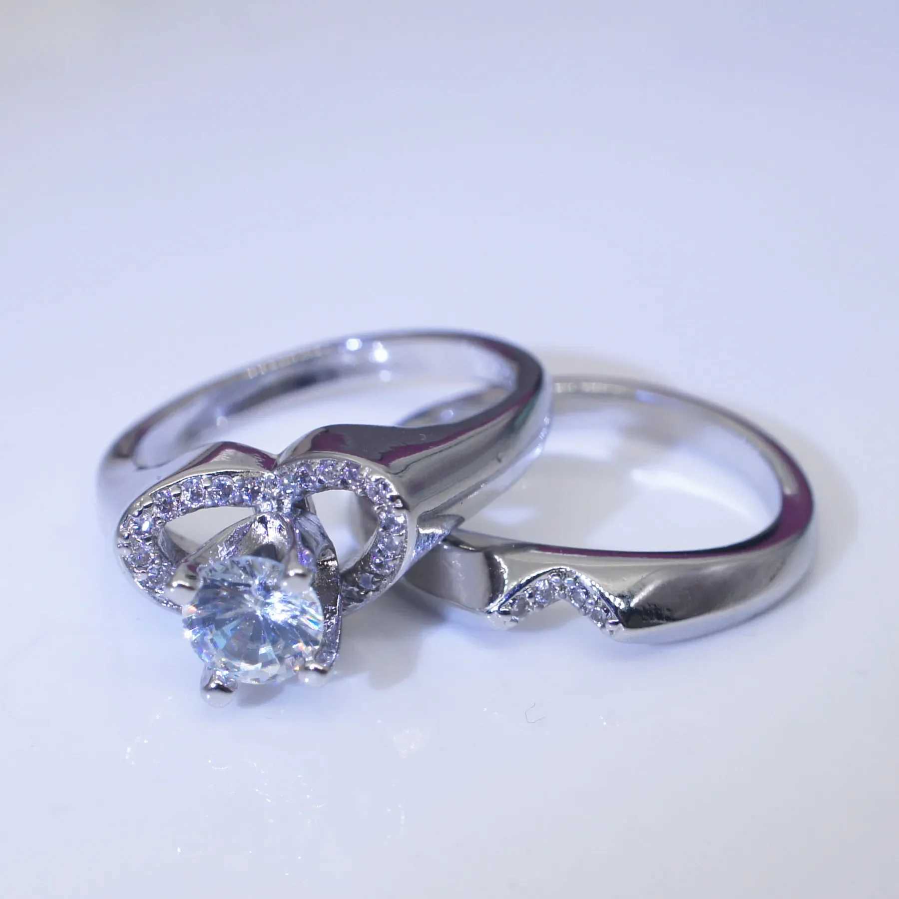 Fashion Female Crystal White Wedding Ring Set Luxury 925 Sterling Heart Promise Engagement Bridal Wedding Plata Rings for WomenXJ250104