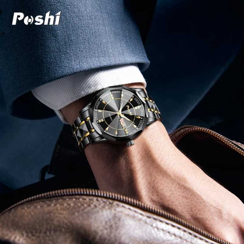 POSHI 983 Mens Wrist Busin Quartz Original Brand Date Week Luxury es Life Waterproof W250104