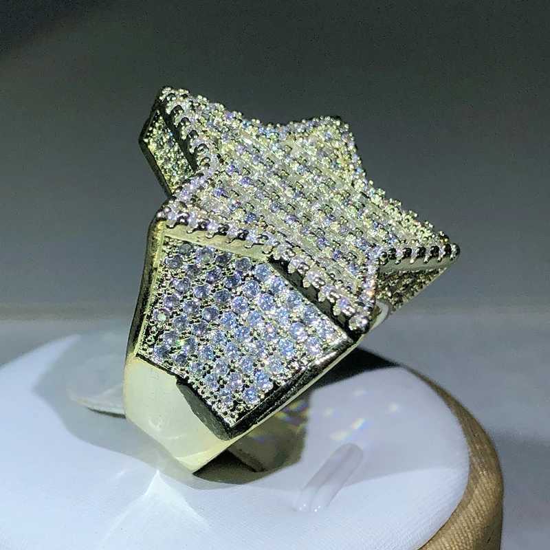 925 Silver New arrivel Hip-hop Full Crystal Micro-inlaid Zircon Big Five-pointed Star Ring For Men and Women JewelryXJ250104