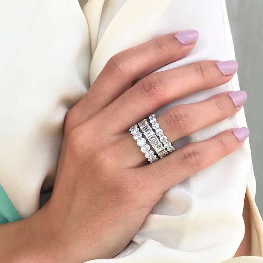 925 SILVER PAVE SETTING FULL SQUARE Simulated Diamond CZ ETERNITY BAND ENGAGEMENT WEDDING Stone Rings Size 56789101112XJ250104