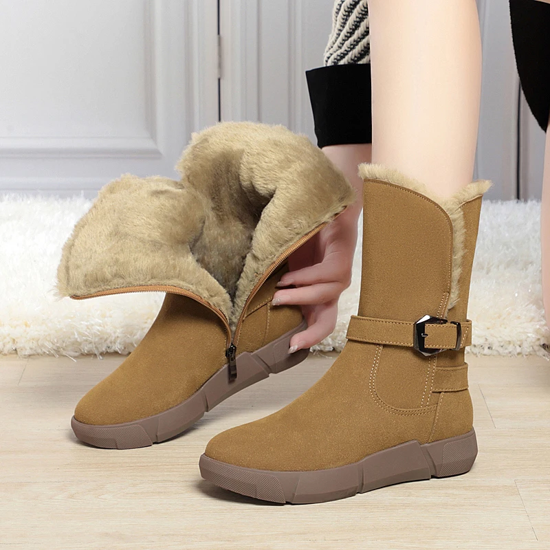 AIYUQI Snow Boots Women Winter Shoes Genuine Leather Flat Women's Short Boots Large Size Warm Non-slip Women's Boots