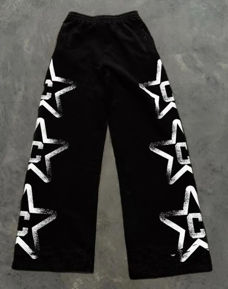 Casual Harajuku Simple Y2K Street Sports Pants Personalized Pattern Slow Running Solid Color High Waist Couple Retro Loose Pants 250103