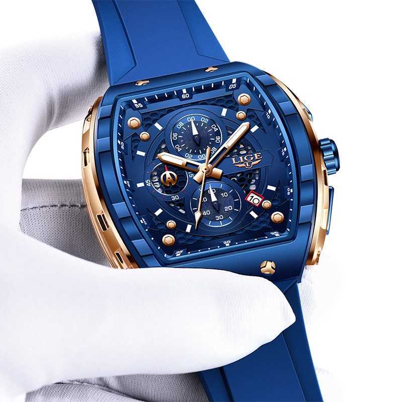 LIGE Outdoor Square Leisure Sports Quartz Mens Top Brand Luxury Fashion 50M Waterproof Car Date Sile Chronograph W250104
