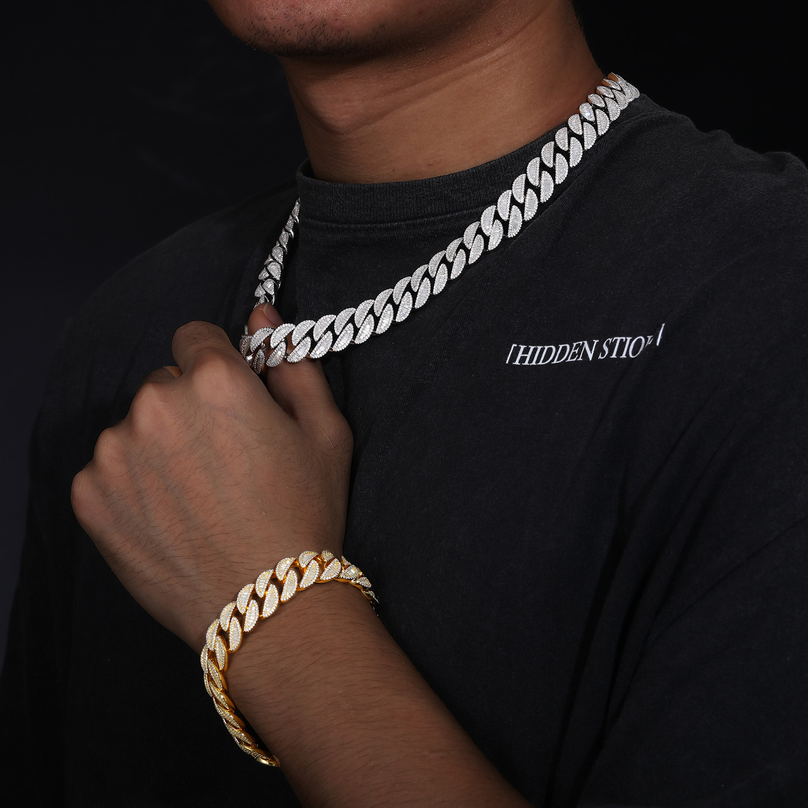 New Style Hip Hop Mens Jewelry 15mm Sterg Sier VVS Baguette Moissanite Dia Iced Out Cuban k Chain Necklace