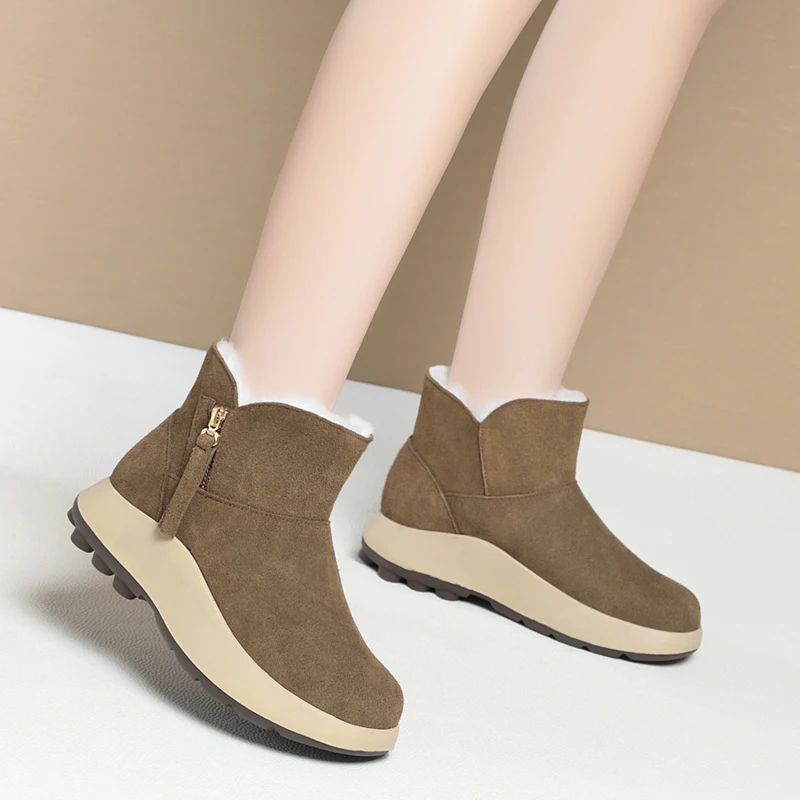 AIYUQI Snow Boots Women Winter Genuine Leather Women Ankle Boots Thick Wool Warm Non-slip Women Booties