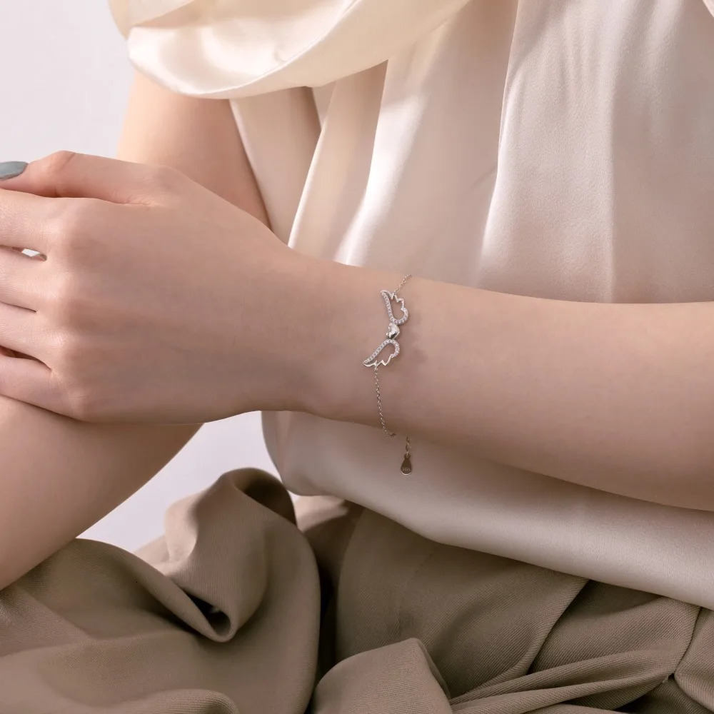 Xuyuanfen Cross Border Spot S925 sterling silver bracelet for women Instagram style crowd love angel wings zircon 250102