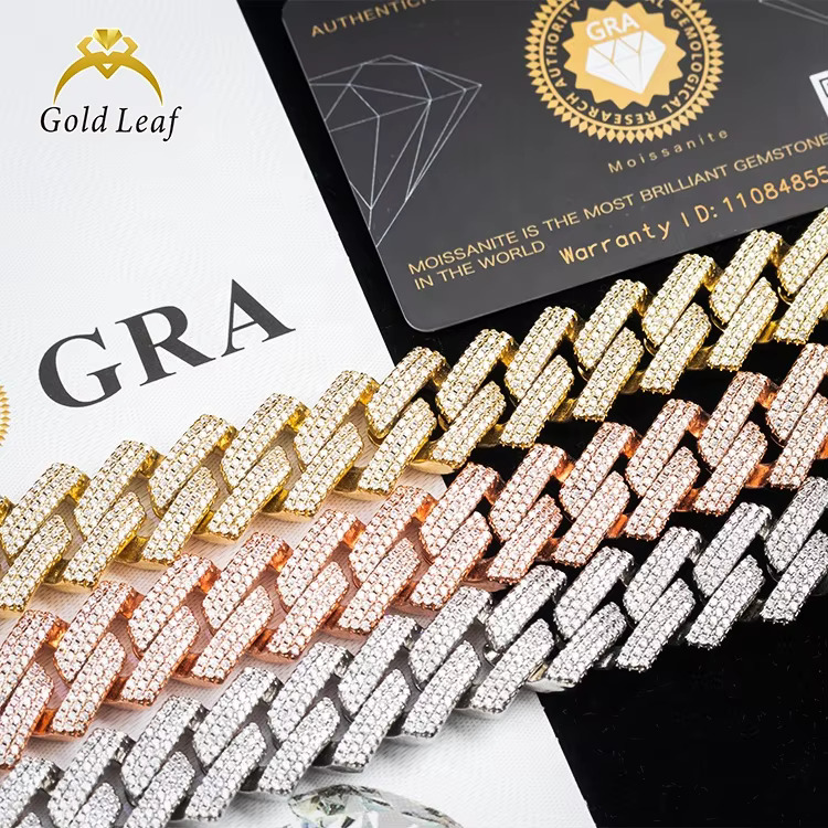 Goldleaf Jewelry Rock Sterg Sier Iced Out Bracelet Necklace Hiphop 18mm VVS Moissanite Cuban k Chain