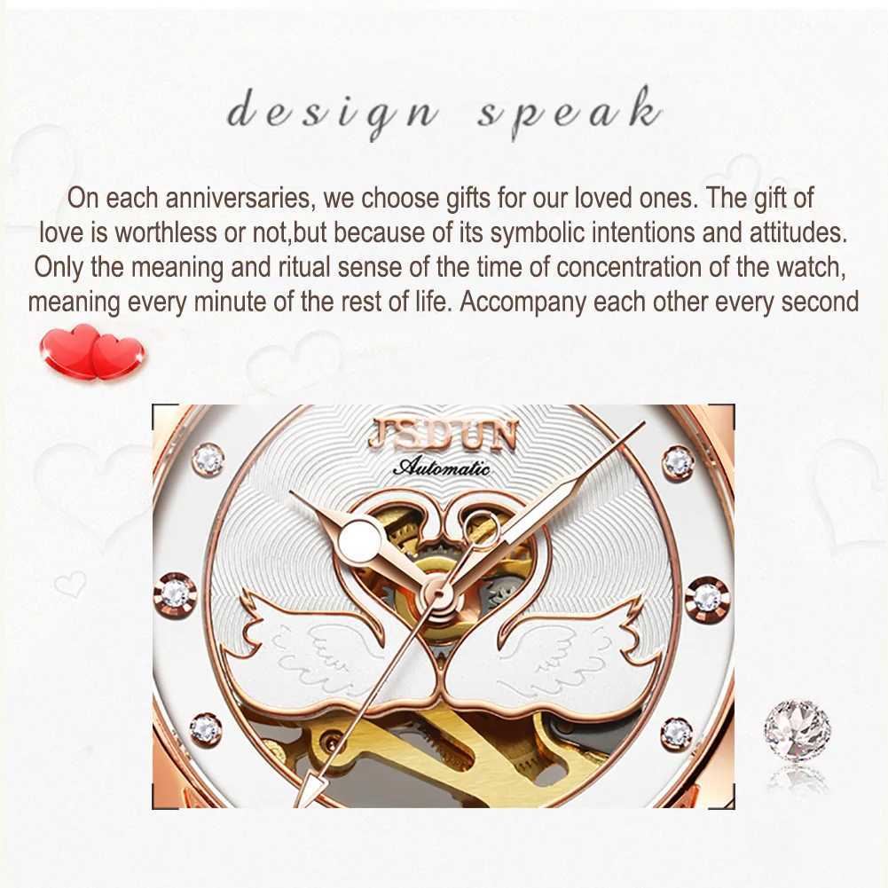 JSDUN Womens Luxury Automatic Mechanical Skeleton Design Diamond Wrist Spherical Mirror Ceramic W250104